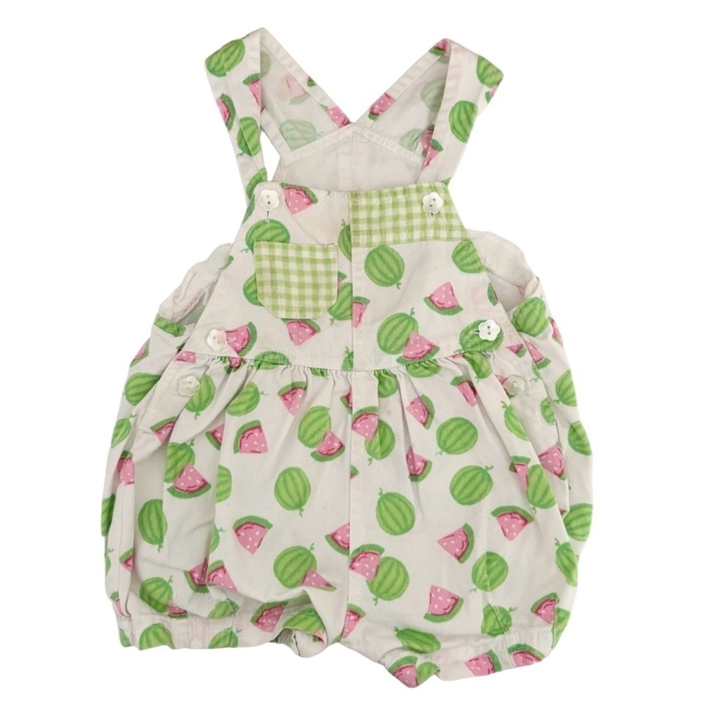 Vintage Kids Baby Summer Watermelon Bubble Romper Overalls Size 18 Months